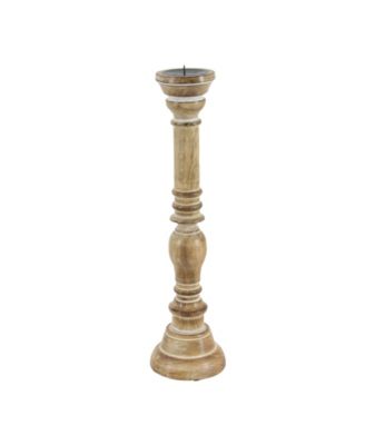 Set of 3 Brown Mango Wood Traditional Candle Holder, 24", 21", 17"