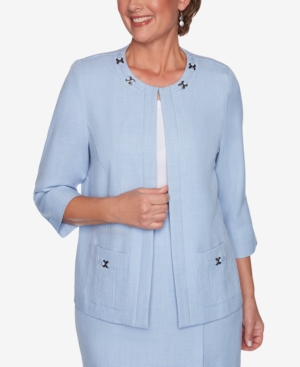 Alfred Dunner Petite French Bistro Embellished Jacket In French Blue