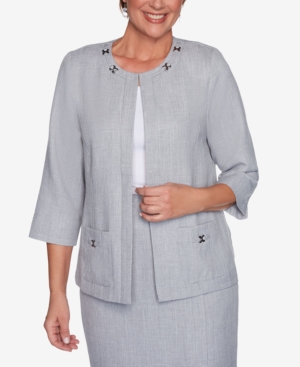 Alfred Dunner Petite French Bistro Embellished Jacket In Gray