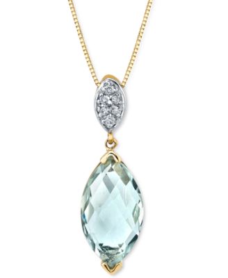 Macy's - Green Quartz (3-3/8 ct. t.w.) & Diamond (1/20 ct. t.w.) Briolette 18" Pendant Necklace in 14k Gold