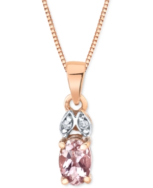Macy's Morganite (3/8 Ct. T.w.) & Diamond Accent 18" Pendant Necklace In 14k Rose Gold