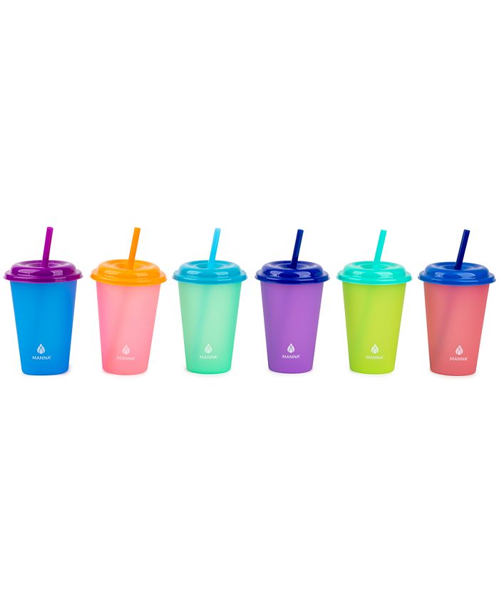 12oz Plastic Cups with Lids & Straws - 7 Pack Reusable Color