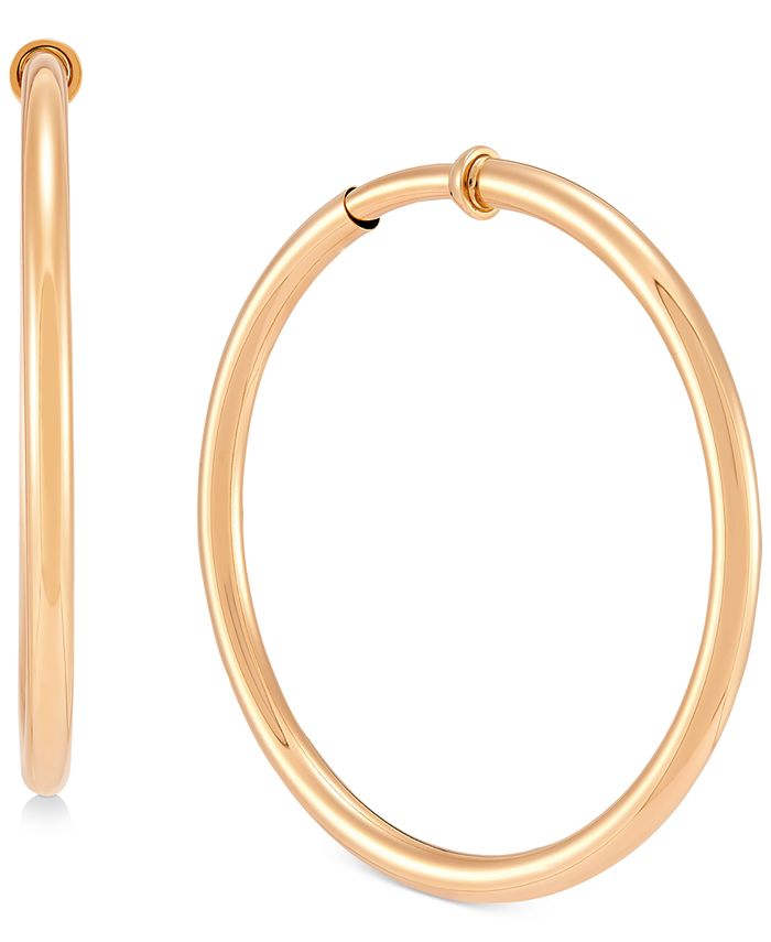 Macy's Pressure Closure Clip-On Medium Hoop Earrings in 14k Gold, 1.57 ...