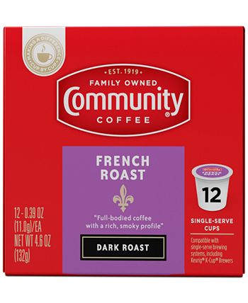 Community Coffee - French Roast Extra Dark Roast Single Serve Pods, Keurig K-Cup Brewer Compatible, 72 Ct