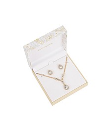Gold-Tone 2-Pc. Set Vintage-Look Crystal Pendant Necklace & Matching Stud Earrings, Created for Macy's