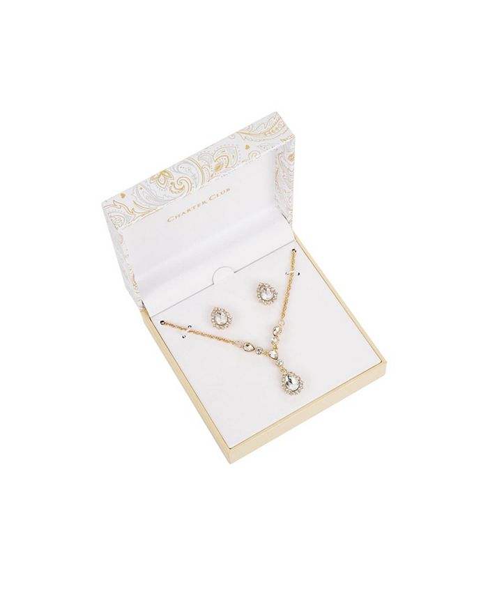 Charter Club Gold-Tone Crystal Pendant Necklace & Stud Earrings