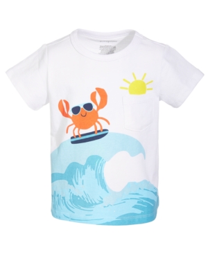 First Impressions Baby Boys Crab Surfer Cotton T-shirt, Created For Macy's In Bright White