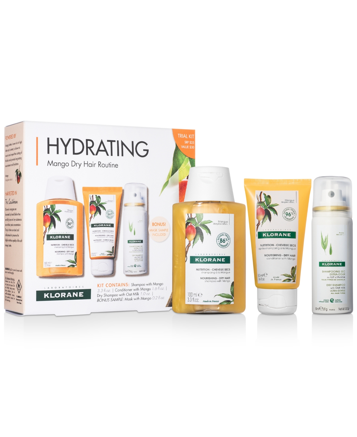 Klorane 3-Pc. Hydrating Mango Dry Hair Routine Trial Set