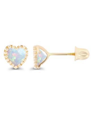 Created White Opal Heart Screwback Earrings in Sterling Silver (Also in 14k Rose Gold Over Silver or 14k Gold Over Silver)