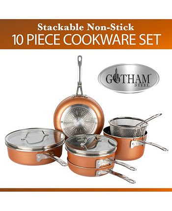 Gotham Steel 10-piece stackable cookware set for $59 - Clark Deals