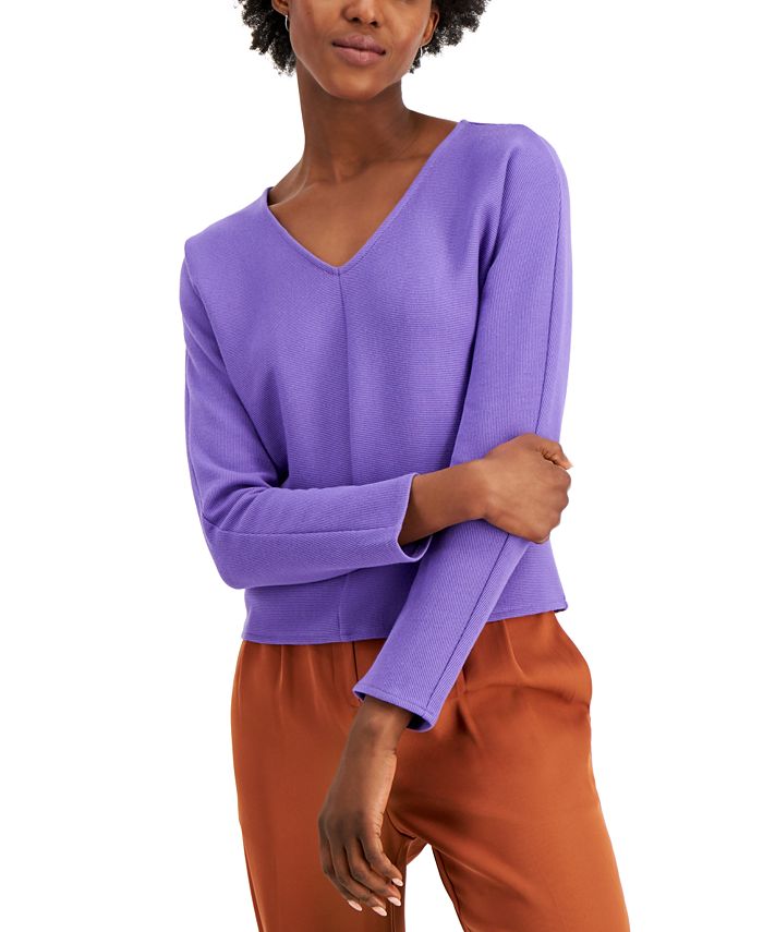 Alfani Womens V Neck Ribbed Velvet Top Wine Size Extra Small main image 0
