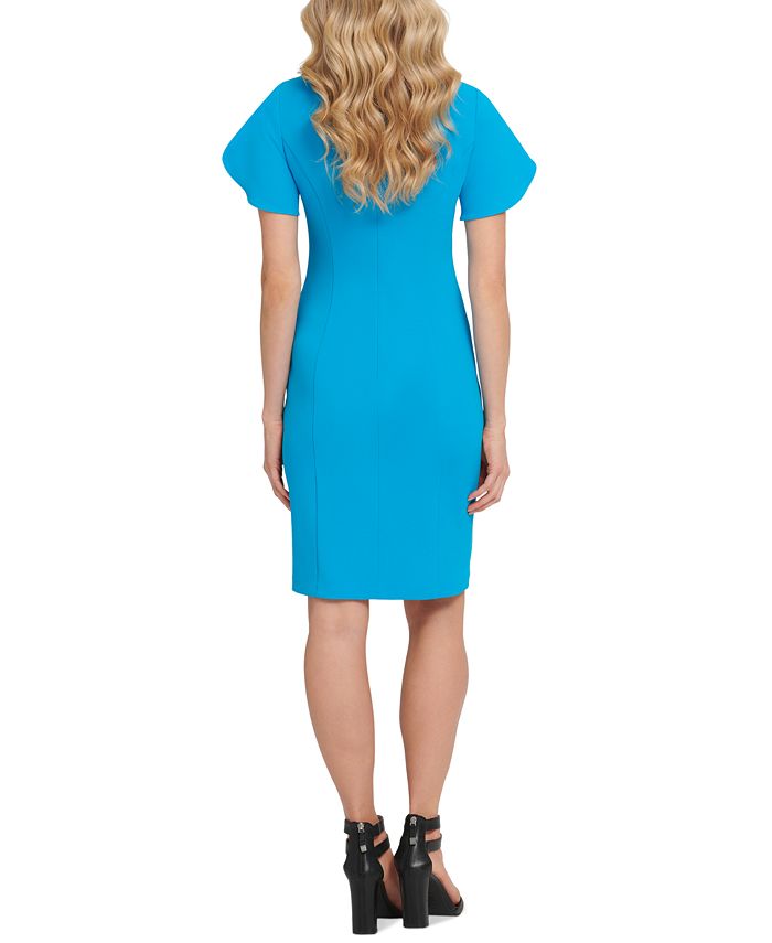 DKNY Women's Petal Sleeve Above the Knee Dress Black Size 14
