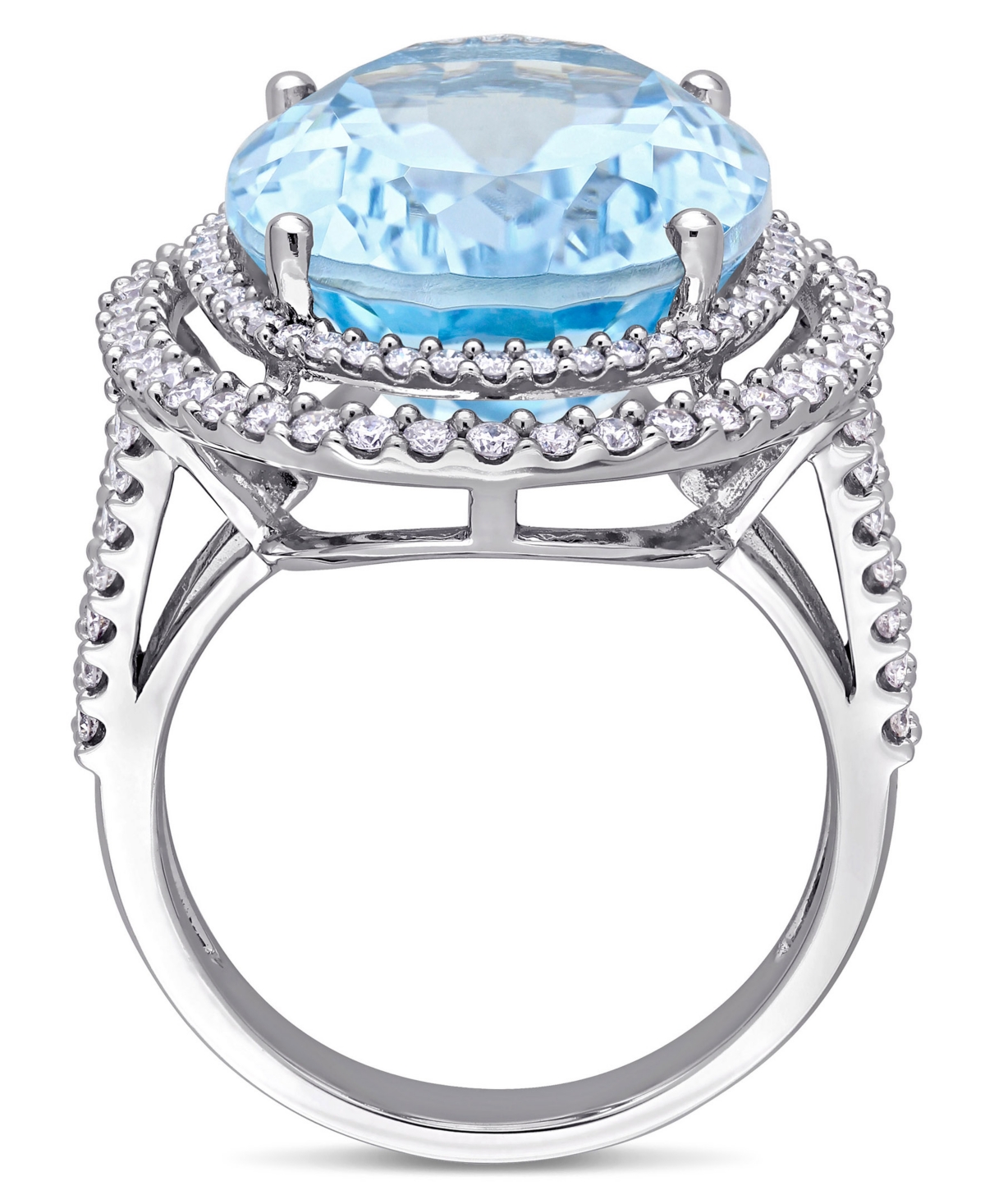 (22 ct. t.w.) and Diamond (7/8 ct. t.w.) Double Halo Ring in 14k White Gold - Blue Topaz
