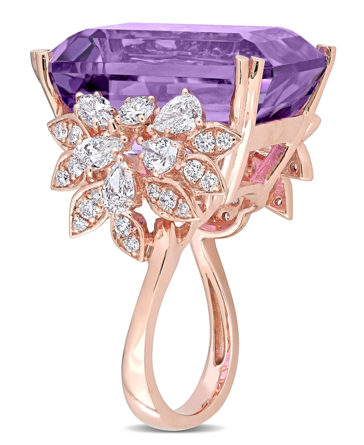 (20 ct. t.w.) and Diamond (1-3/4 ct. t.w.) Multi-Shape Floral Ring in 14k Rose Gold - Amethyst