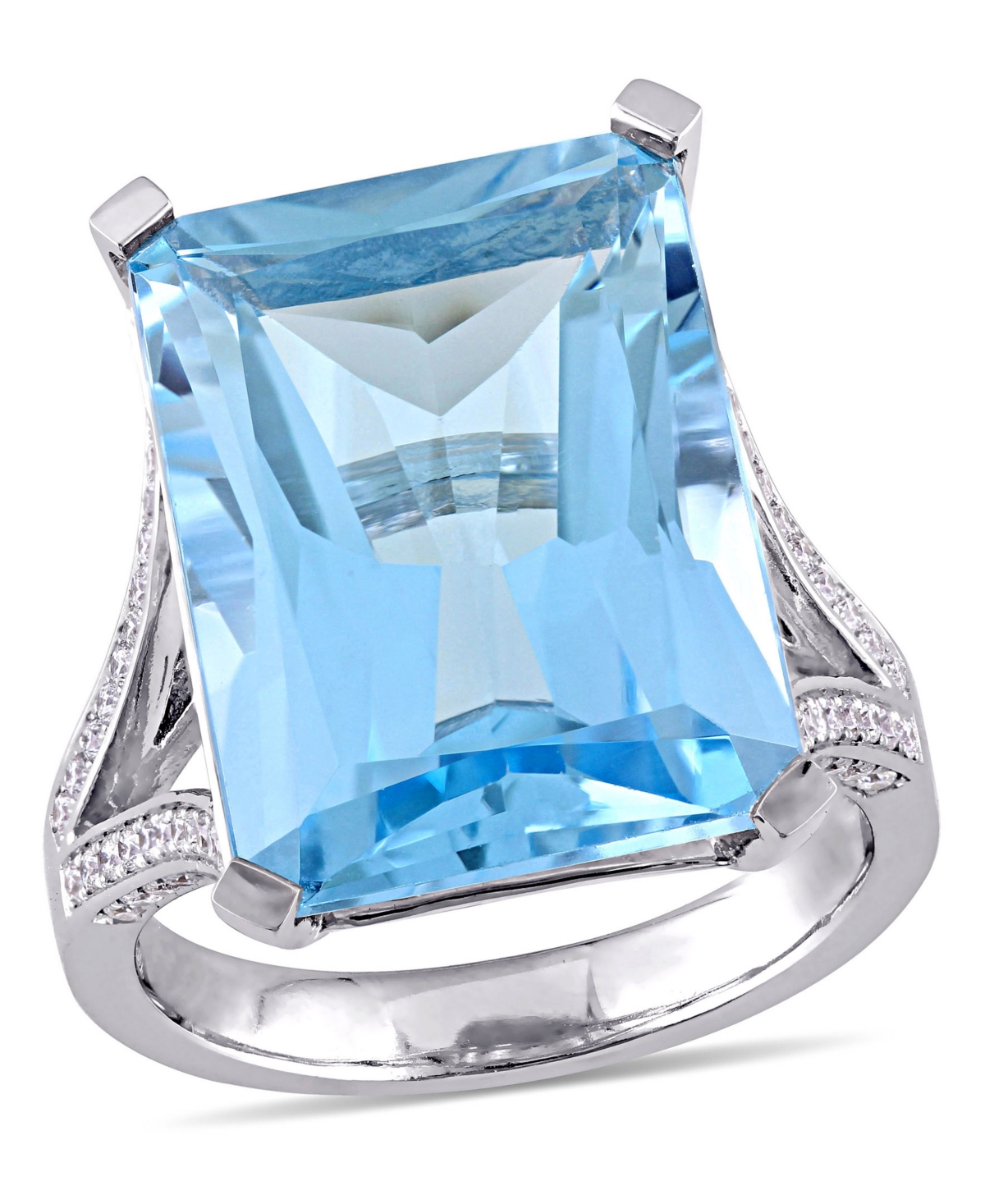 Macy's Blue Topaz (18 Ct. T.w.) And Diamond (1/2 Ct. T.w.) Octagon Ring In 14k White Gold