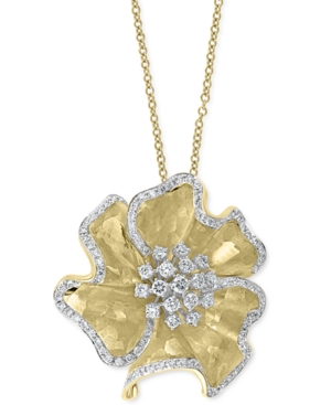 Shop Effy Collection Effy Diamond Flower 18" Pendant Necklace (1-1/2 Ct. T.w.) In 14k Gold In Yellow Gold