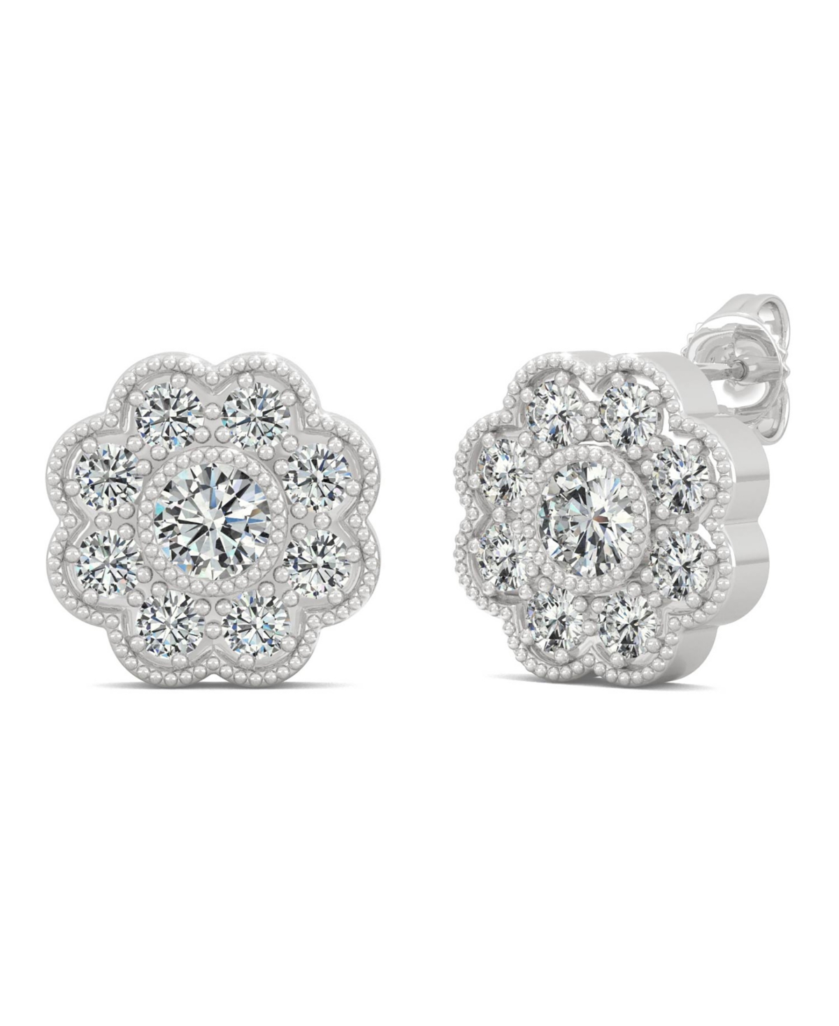 Moissanite Floral Stud Earrings 3/4 ct. t.w. Diamond Equivalent in 14k Gold, Rose Gold or- White Gold
