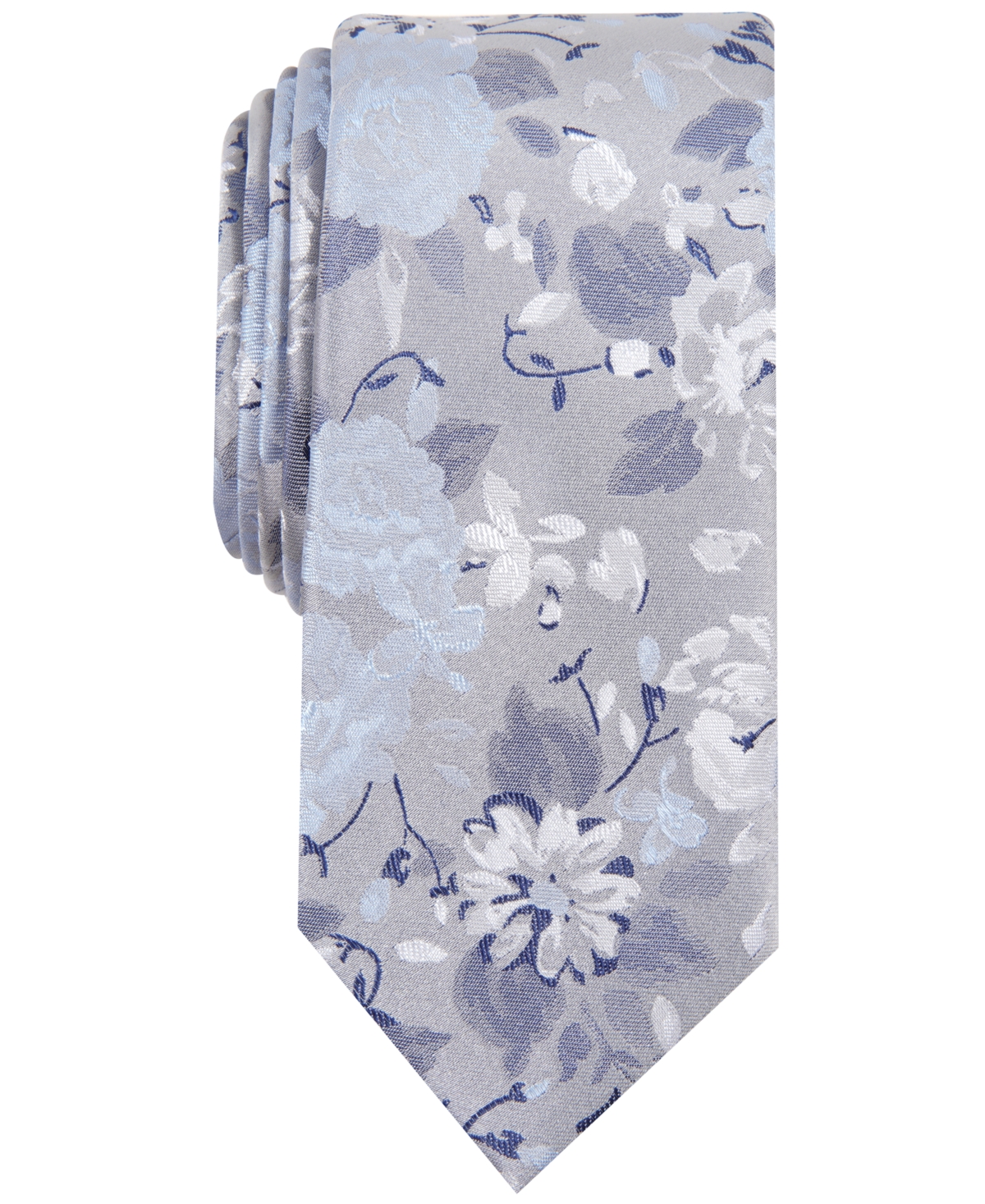 Shop Bar Iii Men's Hilton Floral Slim Tie, Created For Macy's In Blue