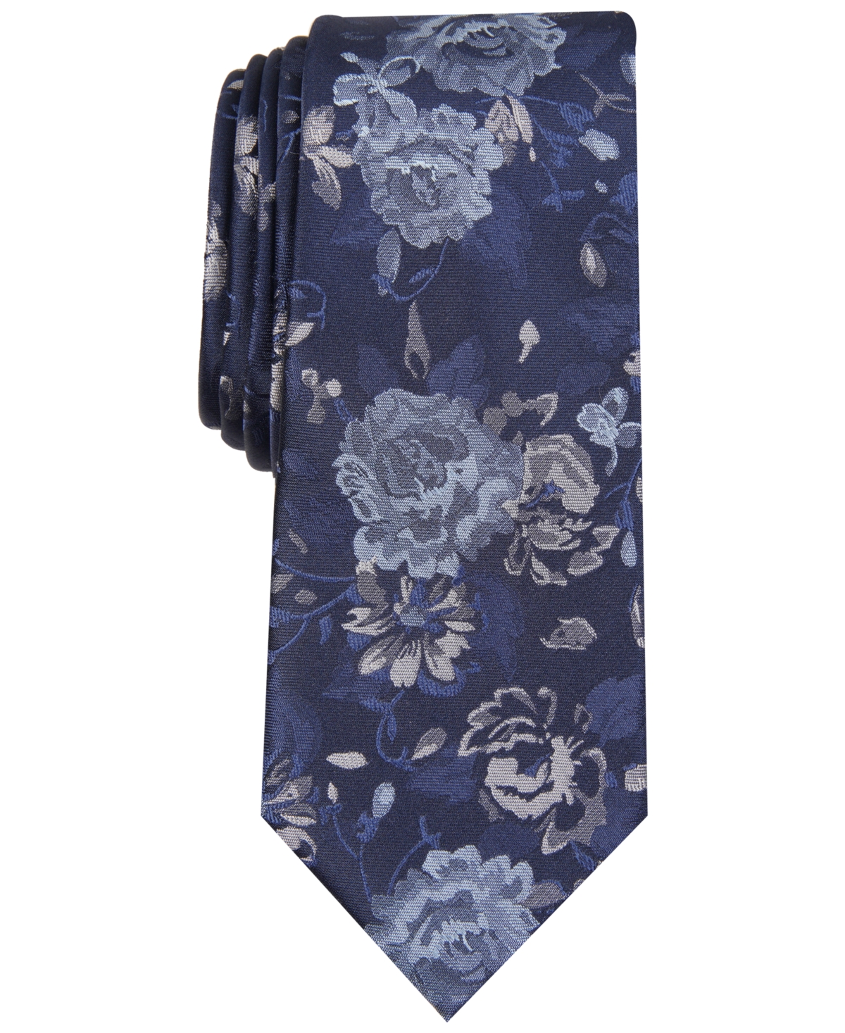 Shop Bar Iii Men's Hilton Floral Slim Tie, Created For Macy's In Navy