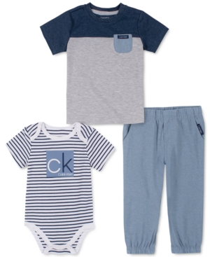 Calvin Klein Baby Boys 3-Pc T-Shirt Bodysuit & Chambray Pull-On Pants Set