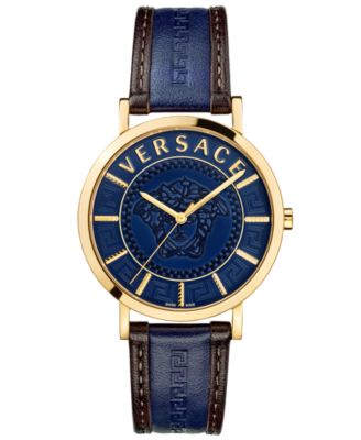 Versace - Men's Swiss Gold-Tone Leather Strap Watch 40mm