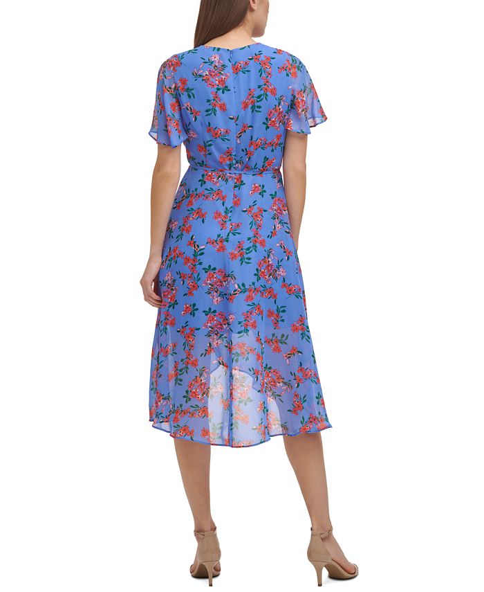 Vince Camuto Petite Floral-Print Faux-Wrap Midi Dress - Macy's