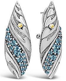 Blue Topaz Bali Heritage Signature Stud Earrings with Omega Clasp in Sterling Silver and 18K Gold