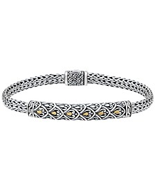 Dragon Skin Bali Filigree with Woven Dragon Bone Oval Chain Bracelet in sterling silver and 18K Gold