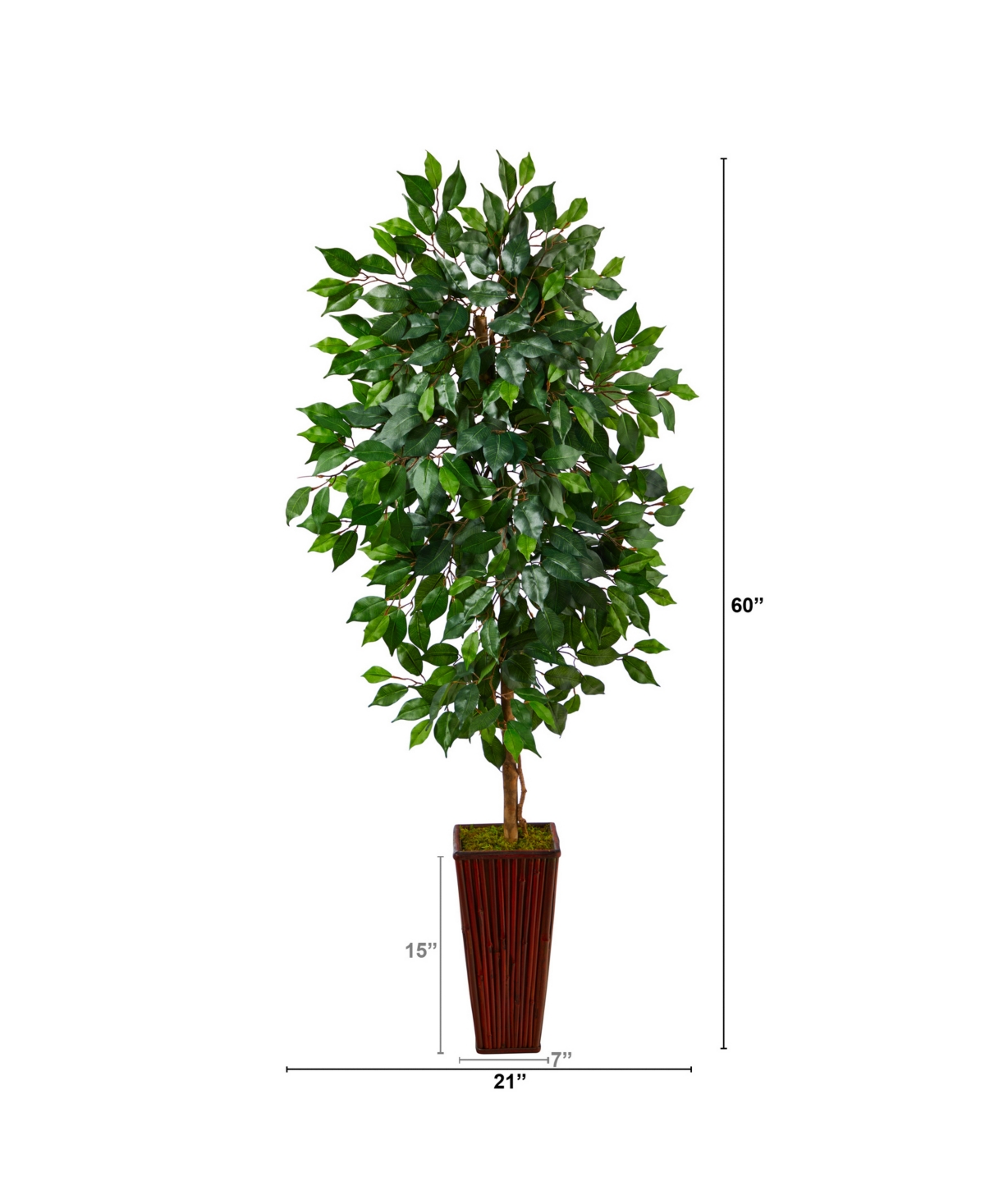 NEARLY NATURAL 5' FISCUS ARTIFICIAL TREE IN BAMBOO PLANTER 