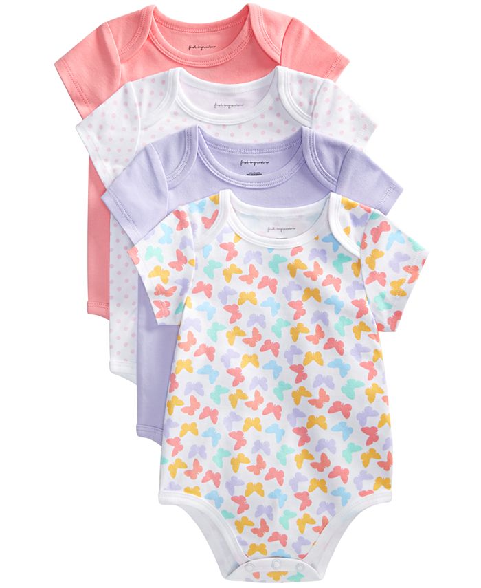 First Impressions Baby Girls 4-Pack Butterfly Cotton Bodysuits Set ...