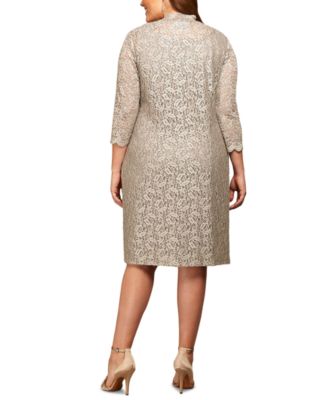 Alex Evenings Women's Plus Size Lace Satin A-Line Mock Jacket Dress - Long Tea-Length Formal Dress