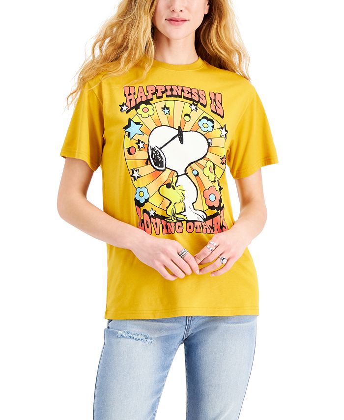 Mad Engine Juniors' Cotton Peanuts Happiness Graphic-Print T-Shirt - Macy's