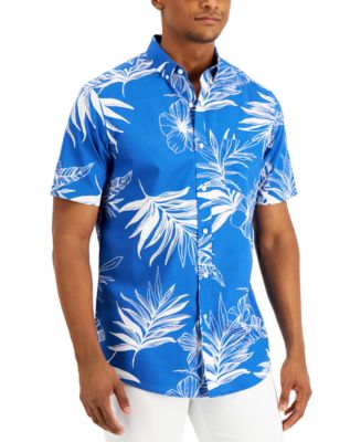 Club Room Men's Regular-Fit Tropical Leaf-Print Shirt, Created for Macy ...