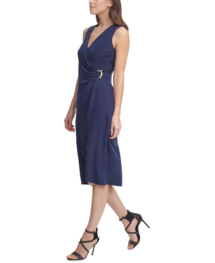 DKNY Faux-Wrap Hardware-Detail Midi Dress & Reviews - Dresses - Women ...