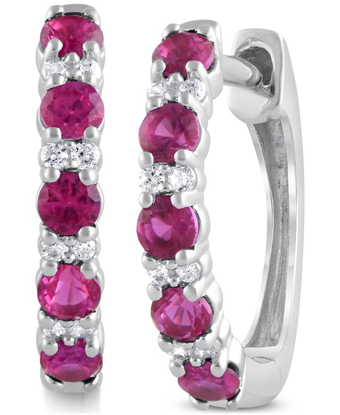 Macy's Ruby (1/2 ct. t.w.) & Diamond (1/20 ct. t.w.) Small Hoop