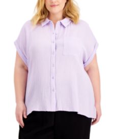 Plus Size Crinkled Cotton Button-Front Top