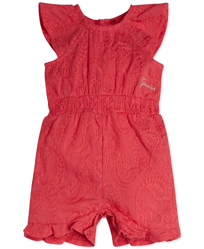 GUESS Baby Girls Embroidered Cotton Muslin Romper Macy's