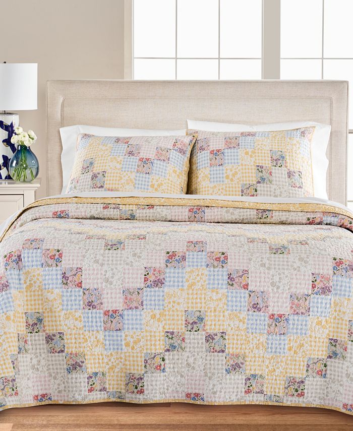 Martha Stewart Collection Checker Floral King/Cal King Quilt, Created