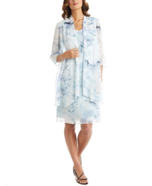 R & M Richards 2-pc. Floral-print Jacket & Dress Set In Periwinkle Blue