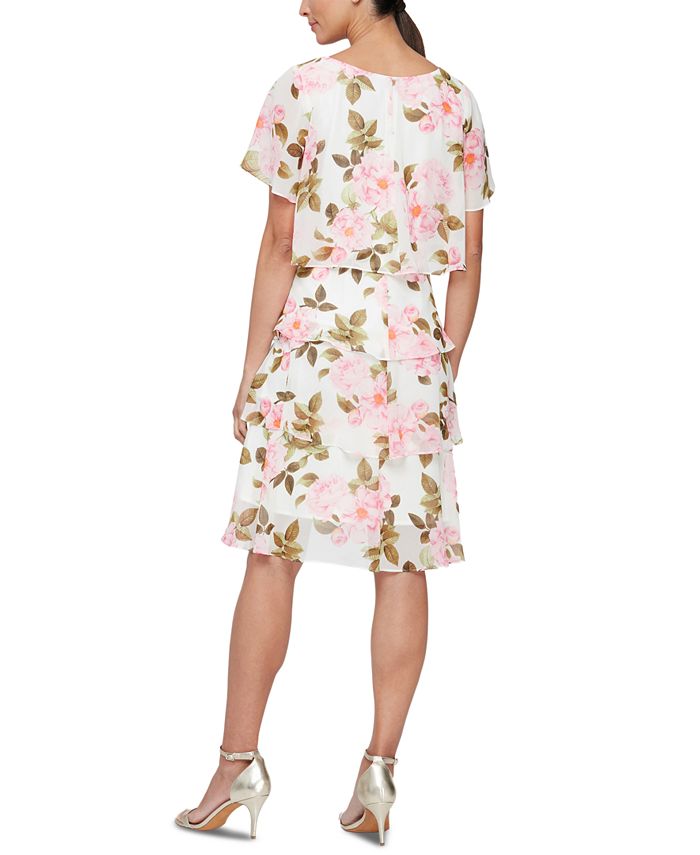 SL Fashions FloralPrint Tiered Chiffon Dress Macy's