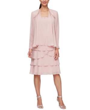 Sl Fashions Embellished Tiered-Hem Dress & Jacket