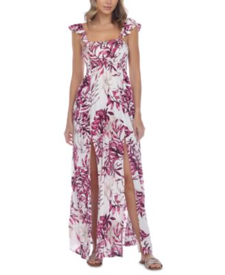 Raviya - Printed Smocked Cover-Up Maxi Dress