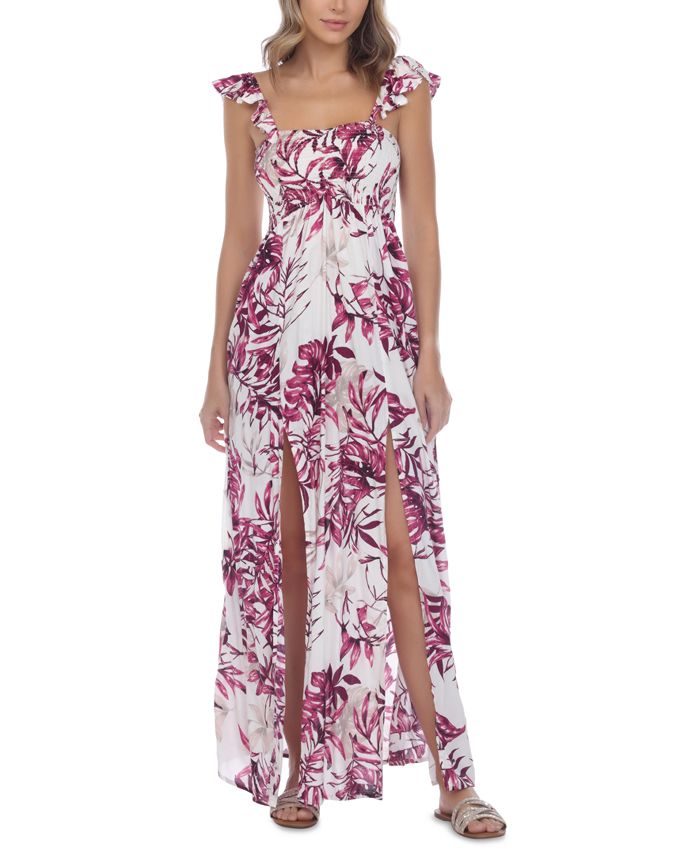 Raviya Printed Smocked Cover-Up Maxi Dress - Macy's