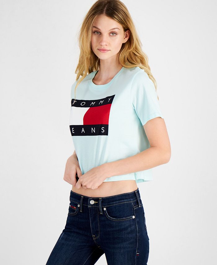 Tommy Jeans Cropped Flag T-Shirt & Reviews - Tops - Women - Macy's