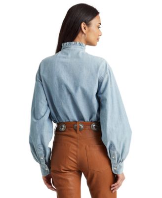 Lauren Ralph Lauren Chambray Tie-Neck Shirt - Macy's