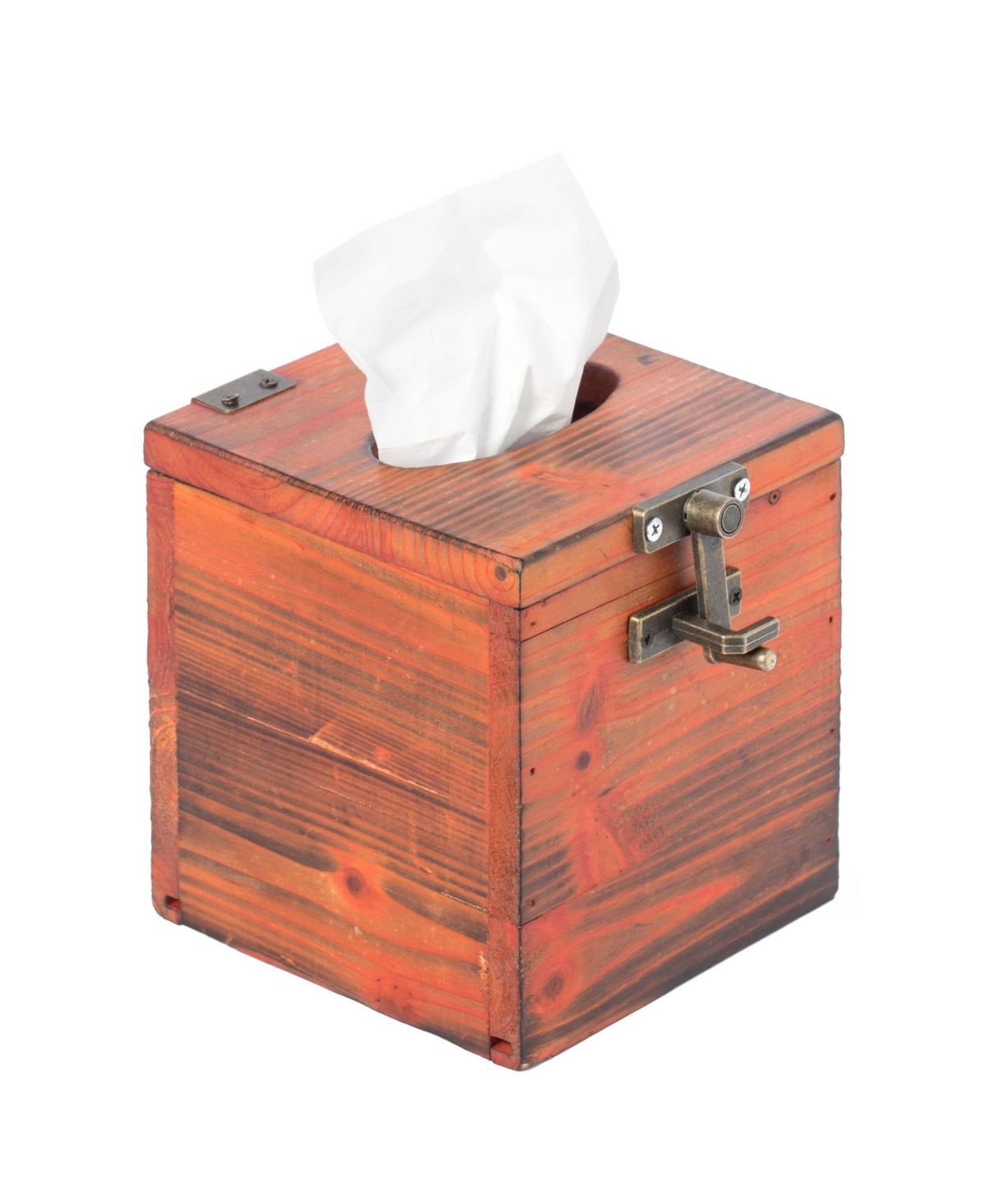 Square Wooden Rustic Lockable Tissue Box Cover Holder - Brown