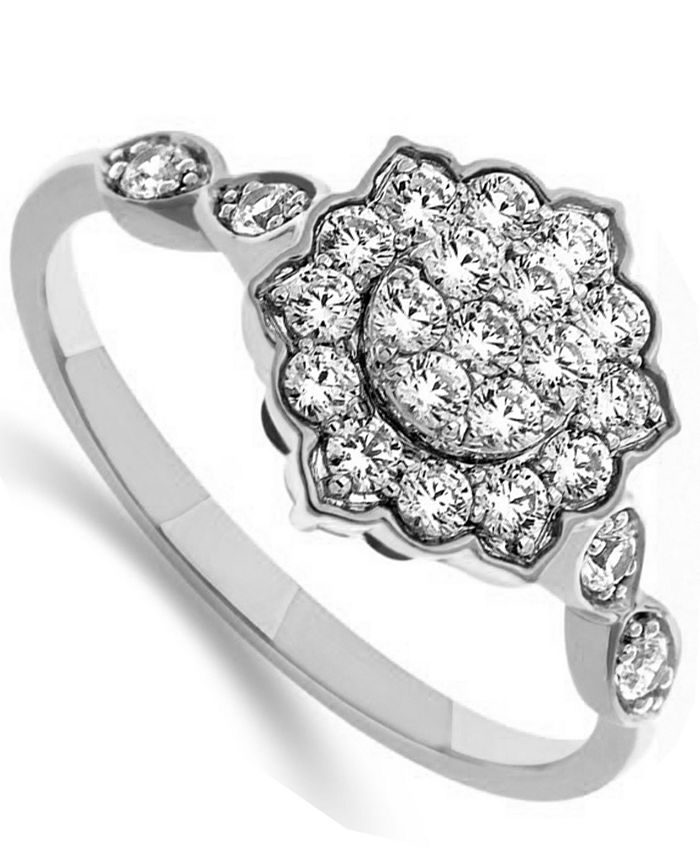 Macy's Diamond Flower Cluster Ring (1/2 ct. t.w.) in 10k White Gold