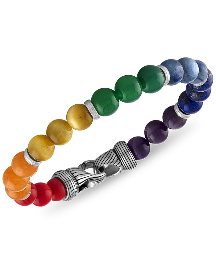 Esquire Men's Jewelry - Multi-Stone Rainbow Beaded Bracelet in Sterling Silver