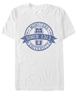 Fifth Sun Men's Monsters University Vintage-like Logo Short Sleeve Crew T-shirt In White