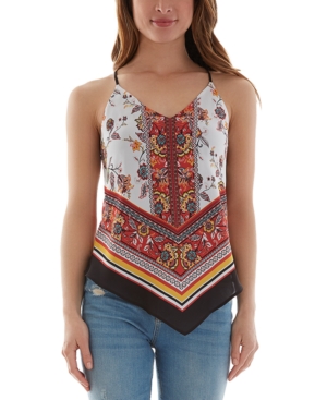 Bcx Juniors' Scarf-Print Handkerchief-Hem Top